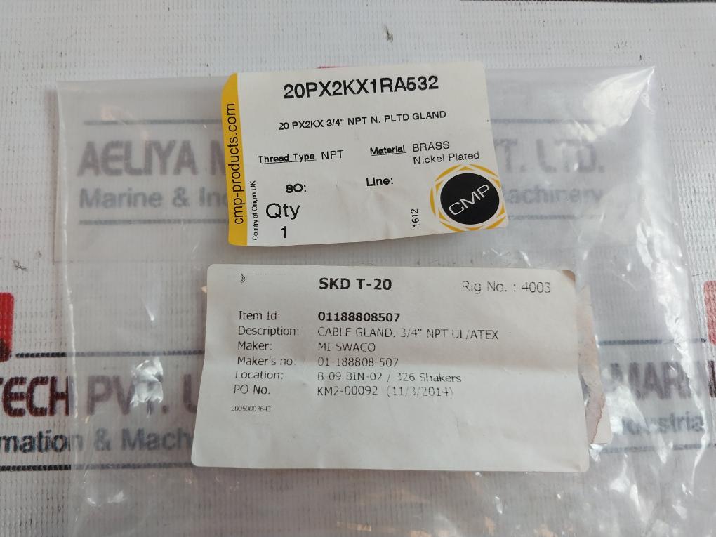 Cmp Products 20Px2Kx1Ra532 Cable Gland ¾” Npt Ul/Atex 20Px2Kx1Ra532