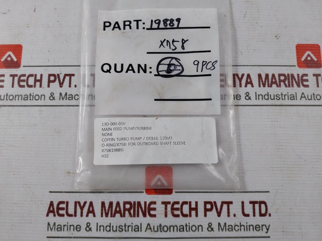 Coffin Turbo Pump 19889 O-ring X758 Main Feed Pump / Turbine 13D-000-03V