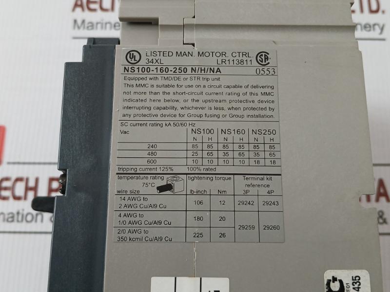 Compact Circuit Breaker Ns100-160-250 N/H/Na Merlin Gerin 50/60 Hz