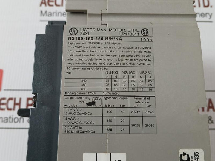 Compact Circuit Breaker Ns100-160-250 N/H/Na Merlin Gerin 50/60 Hz