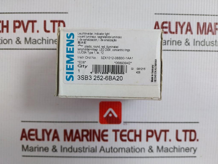 Compact Unit Round Indicator Light 230V Ac Siemens 3Sb3 252-6Ba20