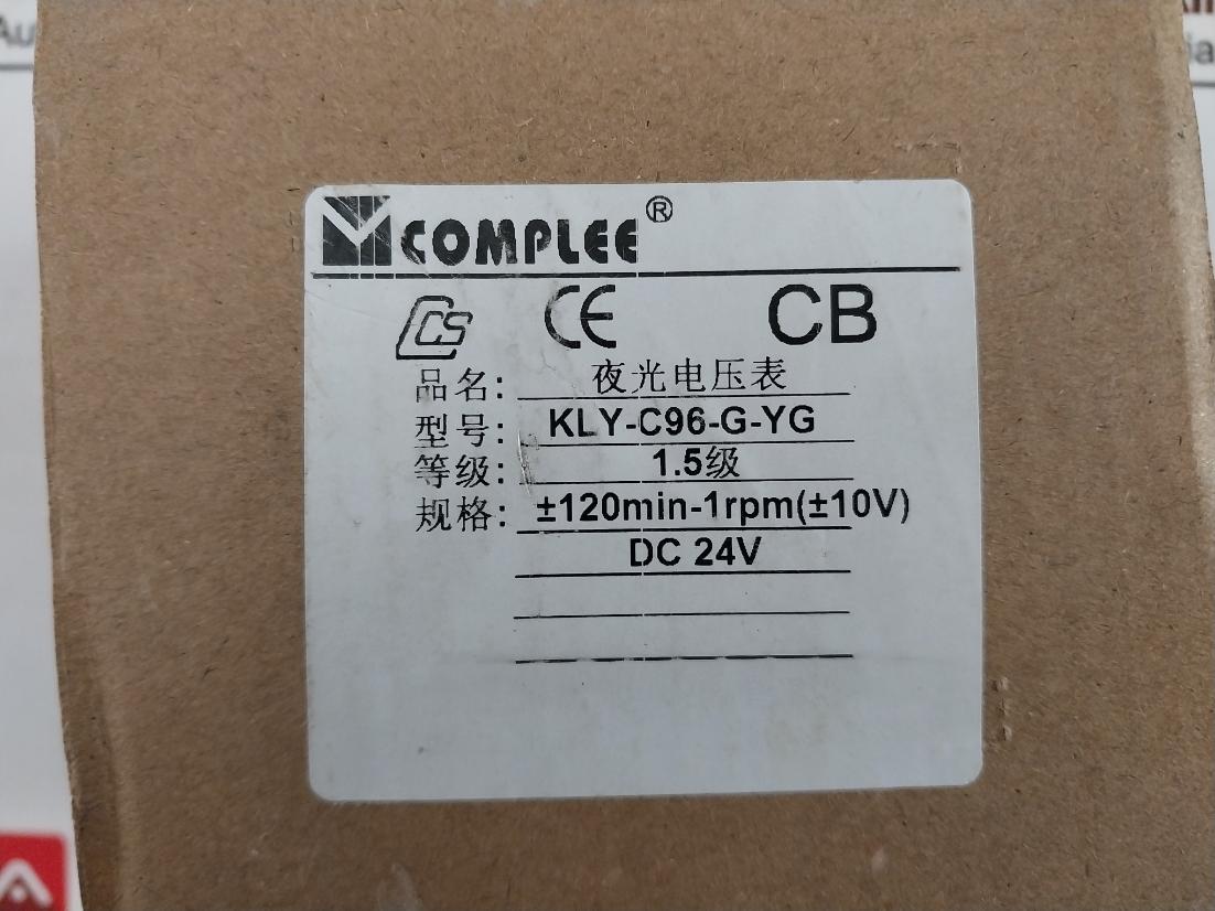 Complee Kly-c96-g-yg Rpm Meter Ac/Dc 24V Gb7676-98 Cat III/600V