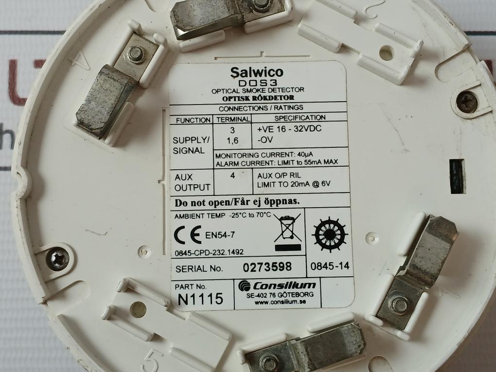 Consilium Dos3 Optical Smoke Detector +Ve 16-32Vdc 55Ma Max