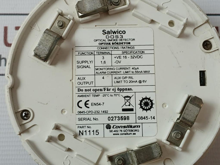 Consilium Dos3 Optical Smoke Detector +Ve 16-32Vdc 55Ma Max