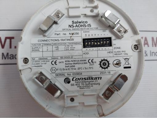 Consilium Ns-aohs-is Optical Smoke/Heat Detector W/ Adapter Ns-adapt-is-2 N11250