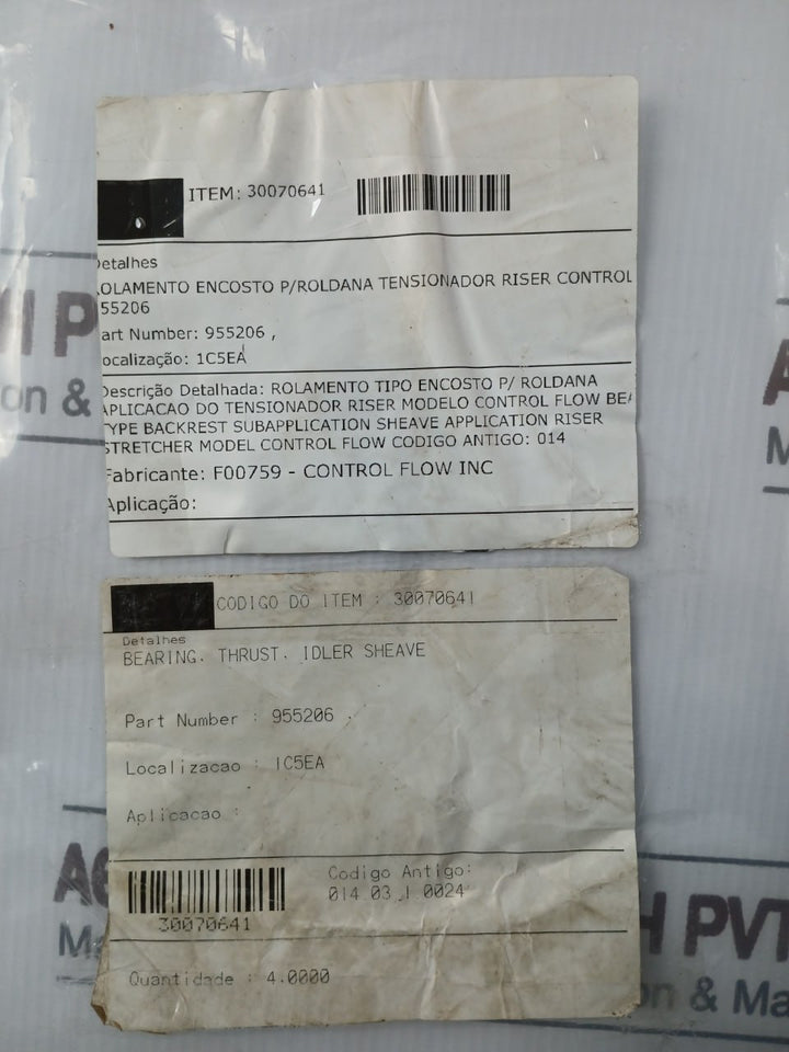Control Flow 955206 Bearing Thrust Idler Sheave 30070641 014.03.1.0024