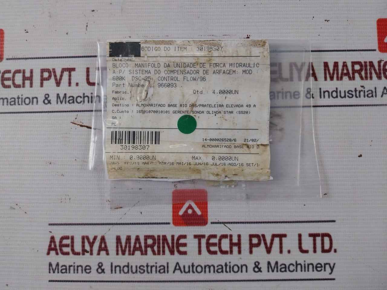 Control Flow 966093 Hydraulic Power Unit Manifold Block For Pitch Compensator Sy