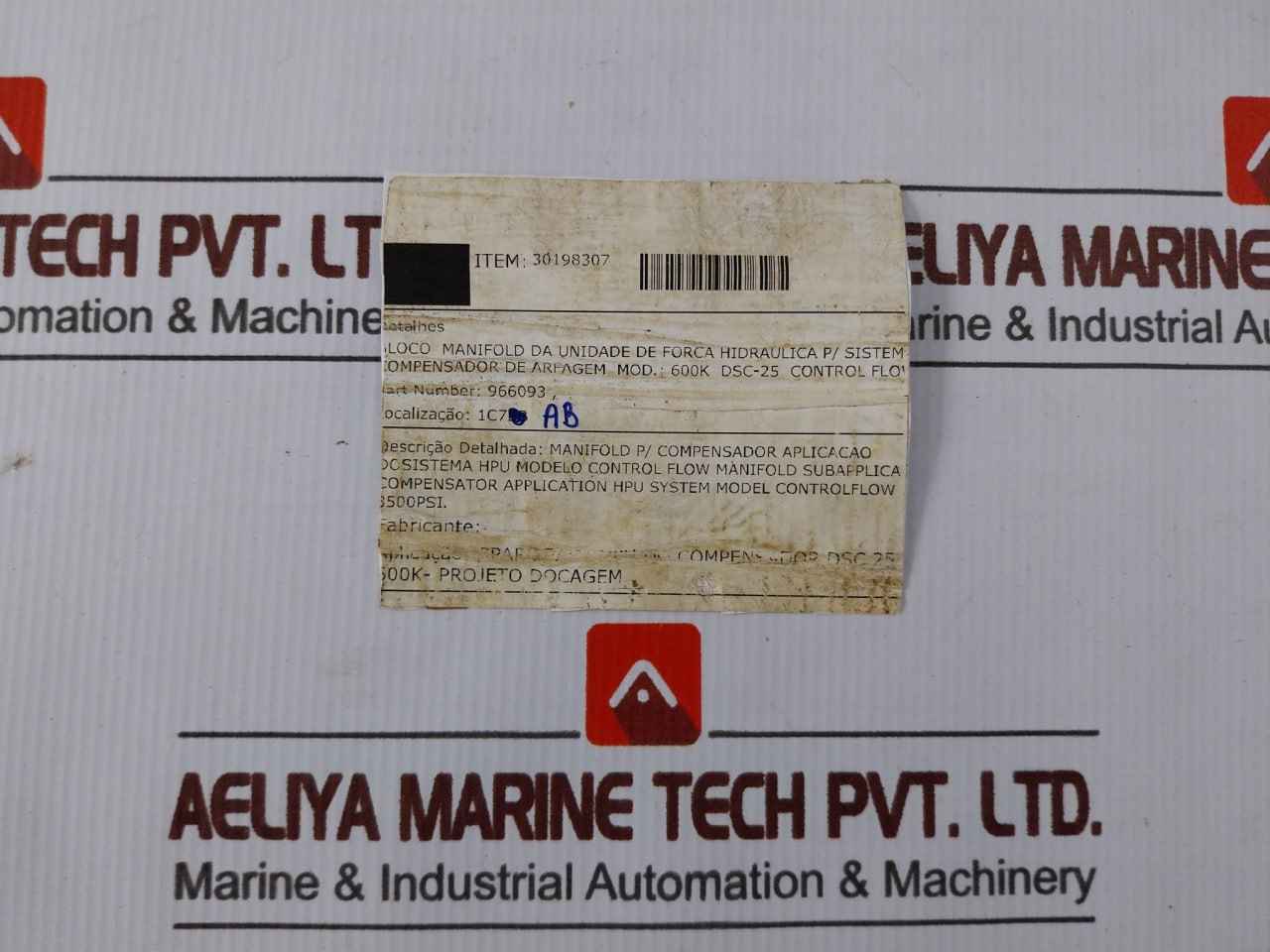 Control Flow 966093 Hydraulic Power Unit (Hpu) Manifold Block 3500 Psi