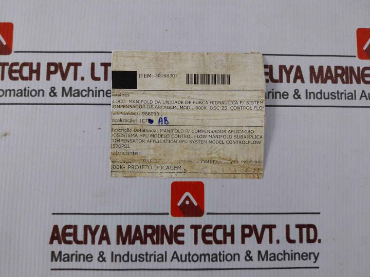 Control Flow 966093 Hydraulic Power Unit (Hpu) Manifold Block 3500 Psi