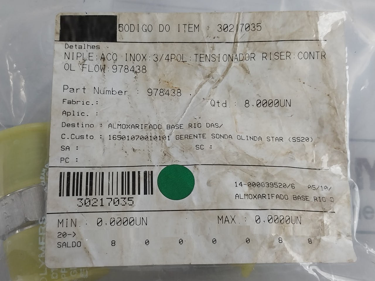 Control Flow 978438 Riser Tensioner 30217035