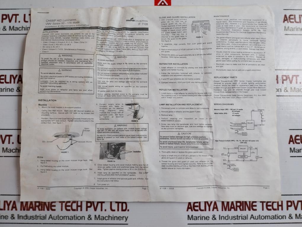 COOPER CROUSE-HINDS VMVM2C175GP/120 CHAMP HID Luminaire 60Hz /120V