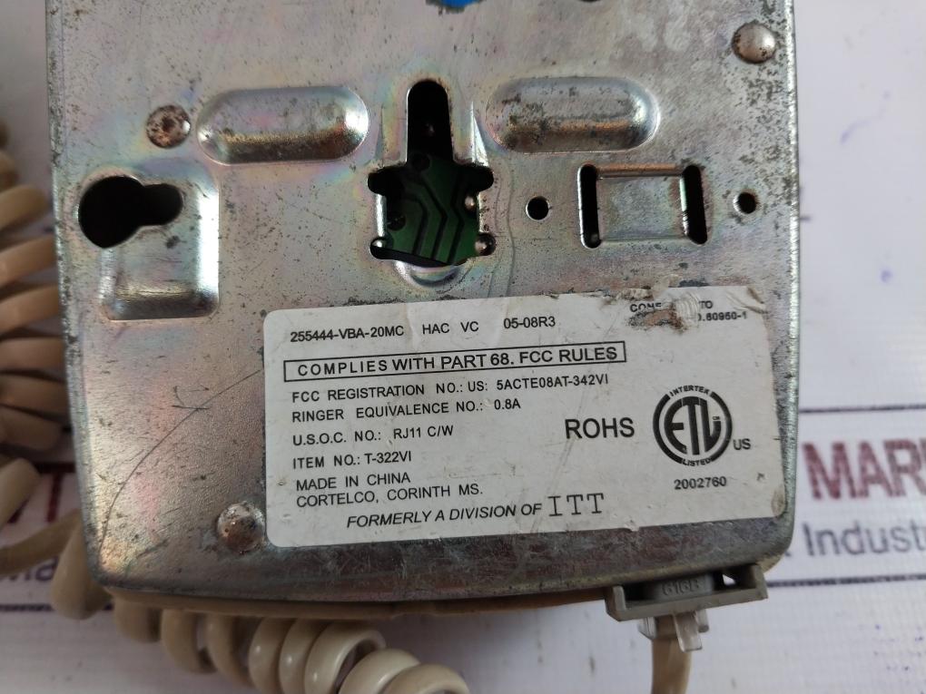 Cortelco 255444-vba-20Mc Wall Telephone Complies With Part 68 Fcc Rule