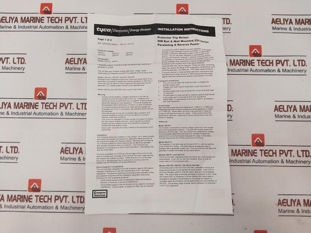 Crompton 256-patw Protector Trip Relay 50/60hz
