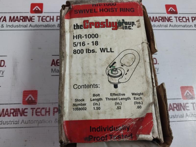 Crosby Hr-1000 Swivel Hoist Ring 1068002 Torque 7 Ft-lbs F-1 7Tf 800 Lbs