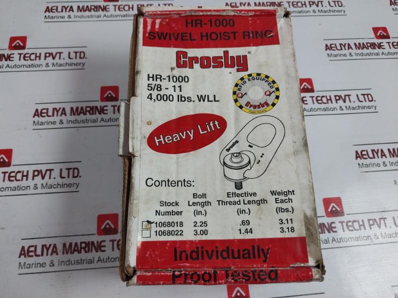 Crosby Hr-1000 Swivel Hoist Ring Torque 60 Ft-lbs F-2 7Vd 4000 Lbs