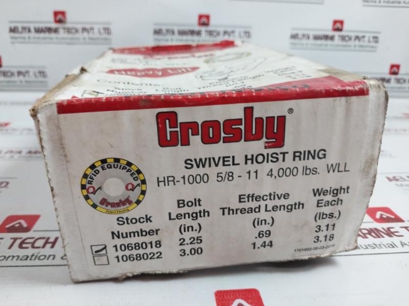 Crosby Hr-1000 Swivel Hoist Ring Torque 60 Ft-lbs F-2 7Vd 4000 Lbs