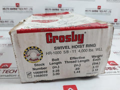 Crosby Hr-1000 Swivel Hoist Ring Torque 60 Ft-lbs F-2 7Vd 4000 Lbs