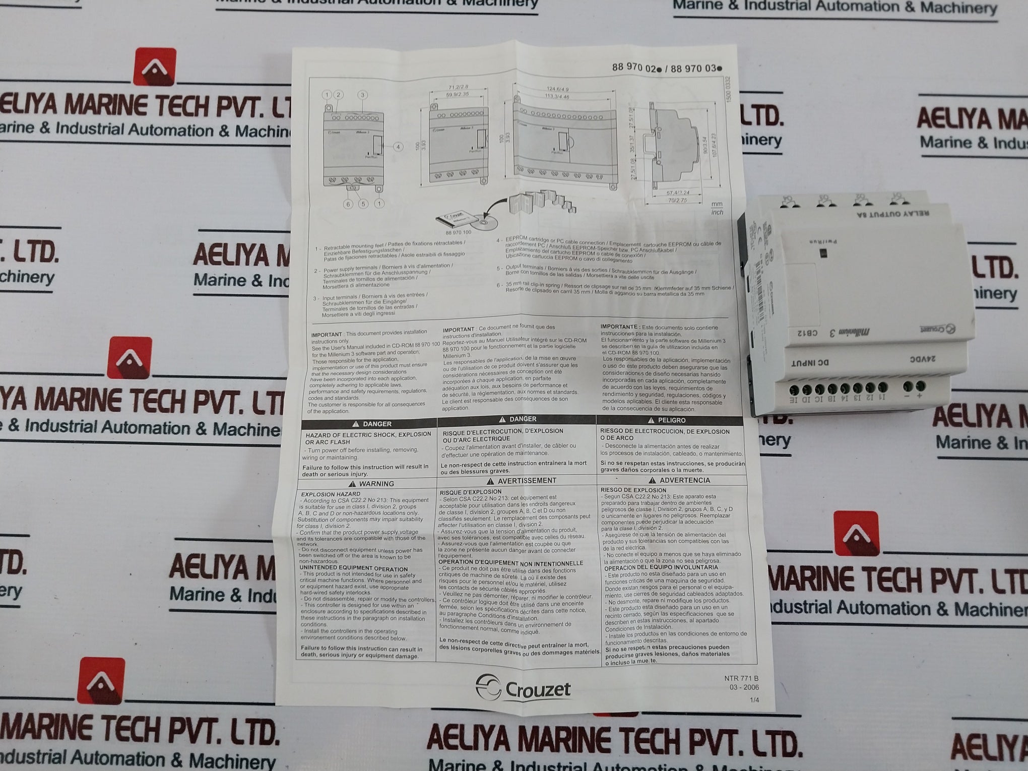 Crouzet 8897021 Millenium 3 Cb12 Logic Controller 24Vdc 2,7W 8A/250Vac