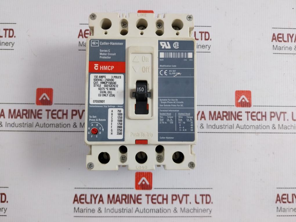 Cutler-hammer-Motor-Circuit-Protector-3-Pole-600Vac-250Vdc-150-Amps-Part-No-Hmcp150U4C-209-2