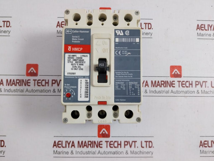Cutler-hammer-Motor-Circuit-Protector-3-Pole-600Vac-250Vdc-150-Amps-Part-No-Hmcp150U4C-209-2
