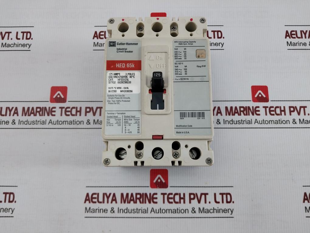 Cutler-hammer 3P Molded Case Circuit Breaker 600Vac Hfd3125L