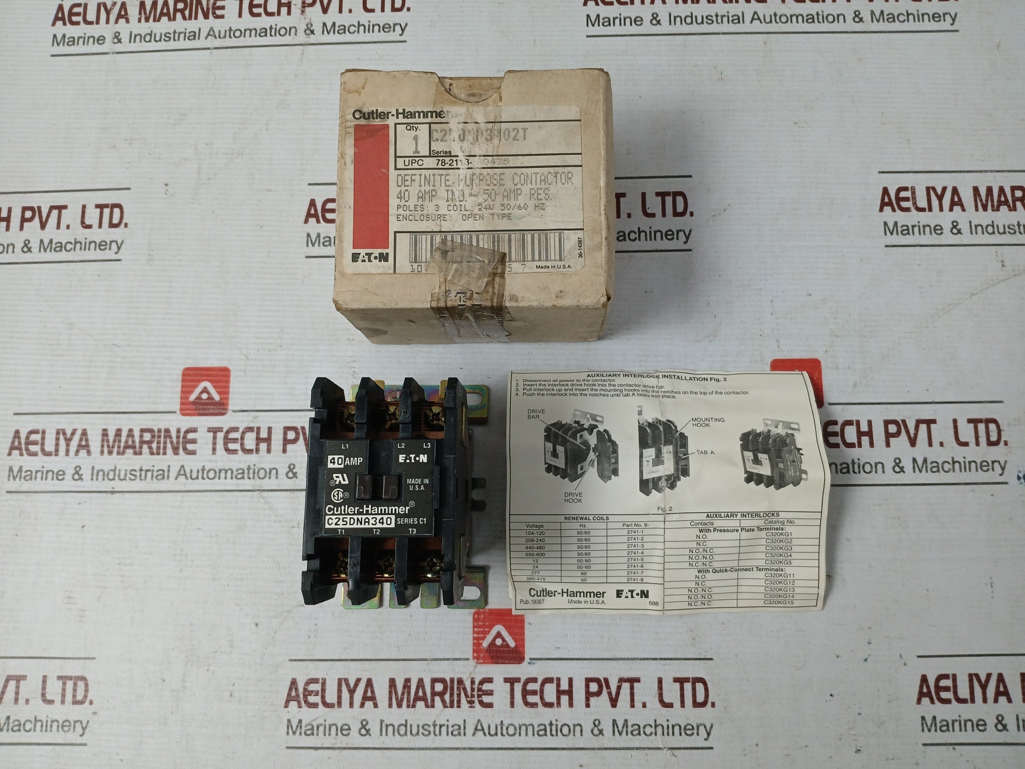 Cutler-hammer C25Dna3402T Definite Purpose Contactor 24V 50-60Hz 7 Lb.In.