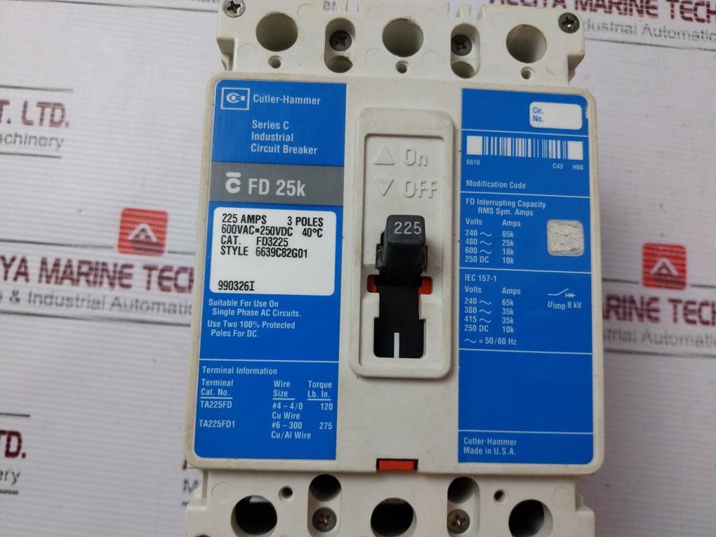 Cutler-hammer Fd 25K 3Pole Industrial Circuit Breaker 600Vac