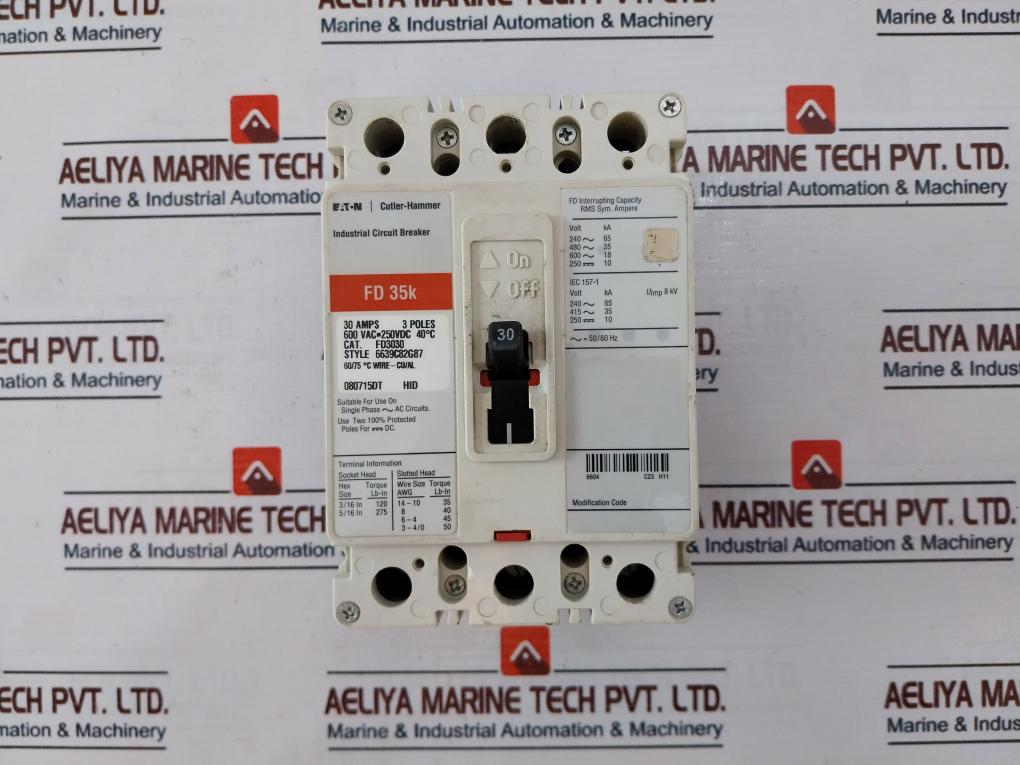 Cutler-hammer Fd 35K 3 Pole Circuit Breaker Fd3030 30Amps