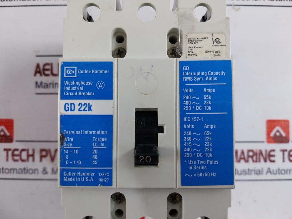 Cutler-hammer Gd 22K Industrial Circuit Breaker 480Vac 50/60Hz