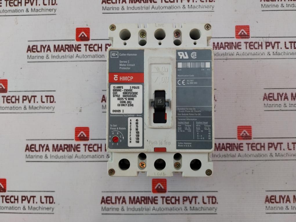 Cutler-hammer Hmcp015E0C Motor Circuit Protector Breaker 600Vac-250Vdc 15 A