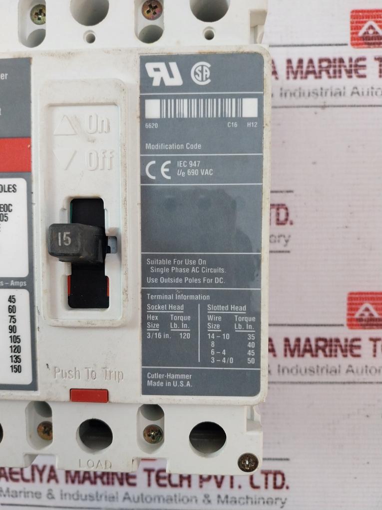 Cutler-hammer Hmcp015E0C Motor Circuit Protector Breaker 600Vac-250Vdc 15 A