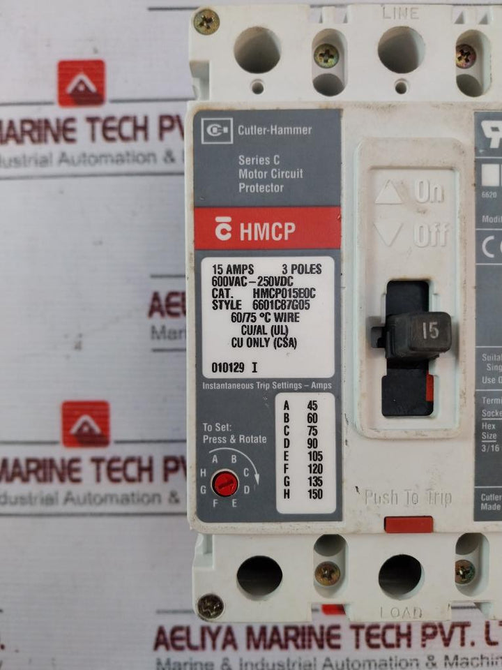 Cutler-hammer Hmcp015E0C Motor Circuit Protector Breaker 600Vac-250Vdc 15 A