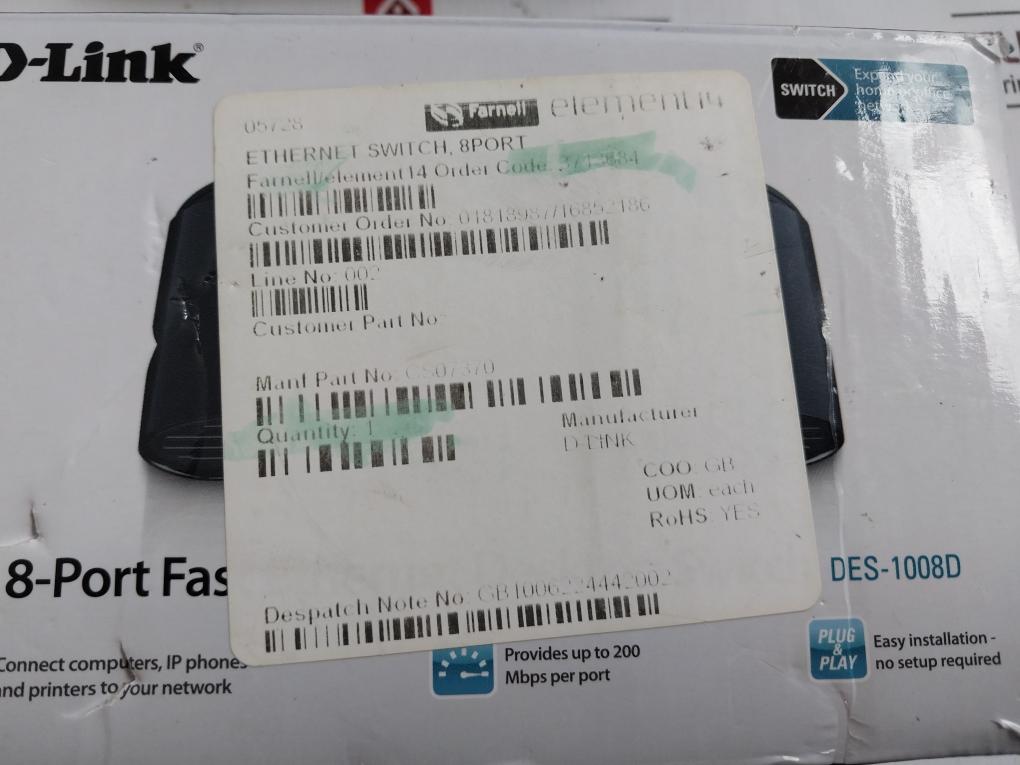 D-link Des-1008D 8-port Fast Ethernet Switch Ees1008Db...L1E, Cs07370 H/W Ver:L1