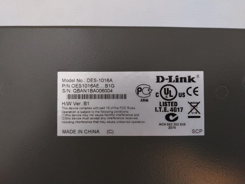 D-link Des-1016A 16 Port 10/100 Switch Oes1016Ae-b1G 100-240Vac Acn 50-60Hz