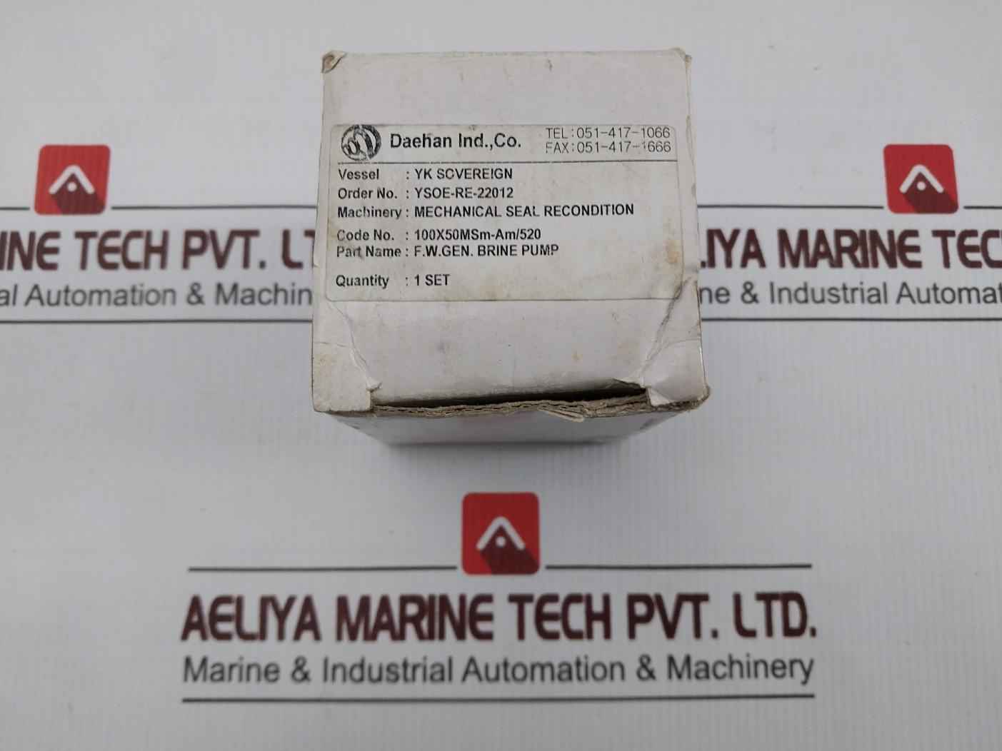 Daehan Ysoe-re-22012 Mechanical Seal Set F/ Fw. Gen. Brine Pump 100X50Msm-am/520