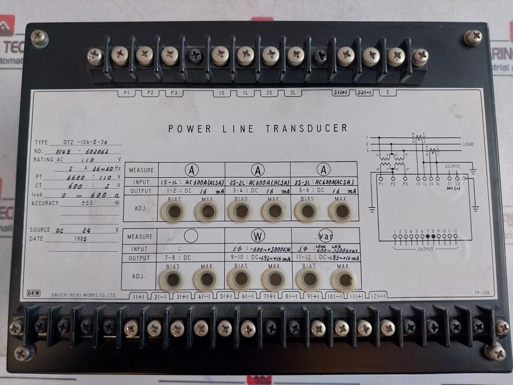 Daiichi Keiki Works Qt2-10A-5-3Ø Power Line Transducer Dc 24V 0148-602062