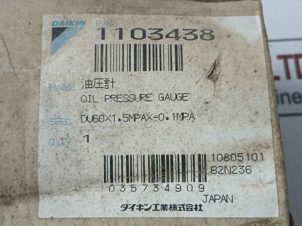 Daikin 1103438 Oil Pressure Gauge Spec:Du60 X 1.5Mpa X -0.1Mpa