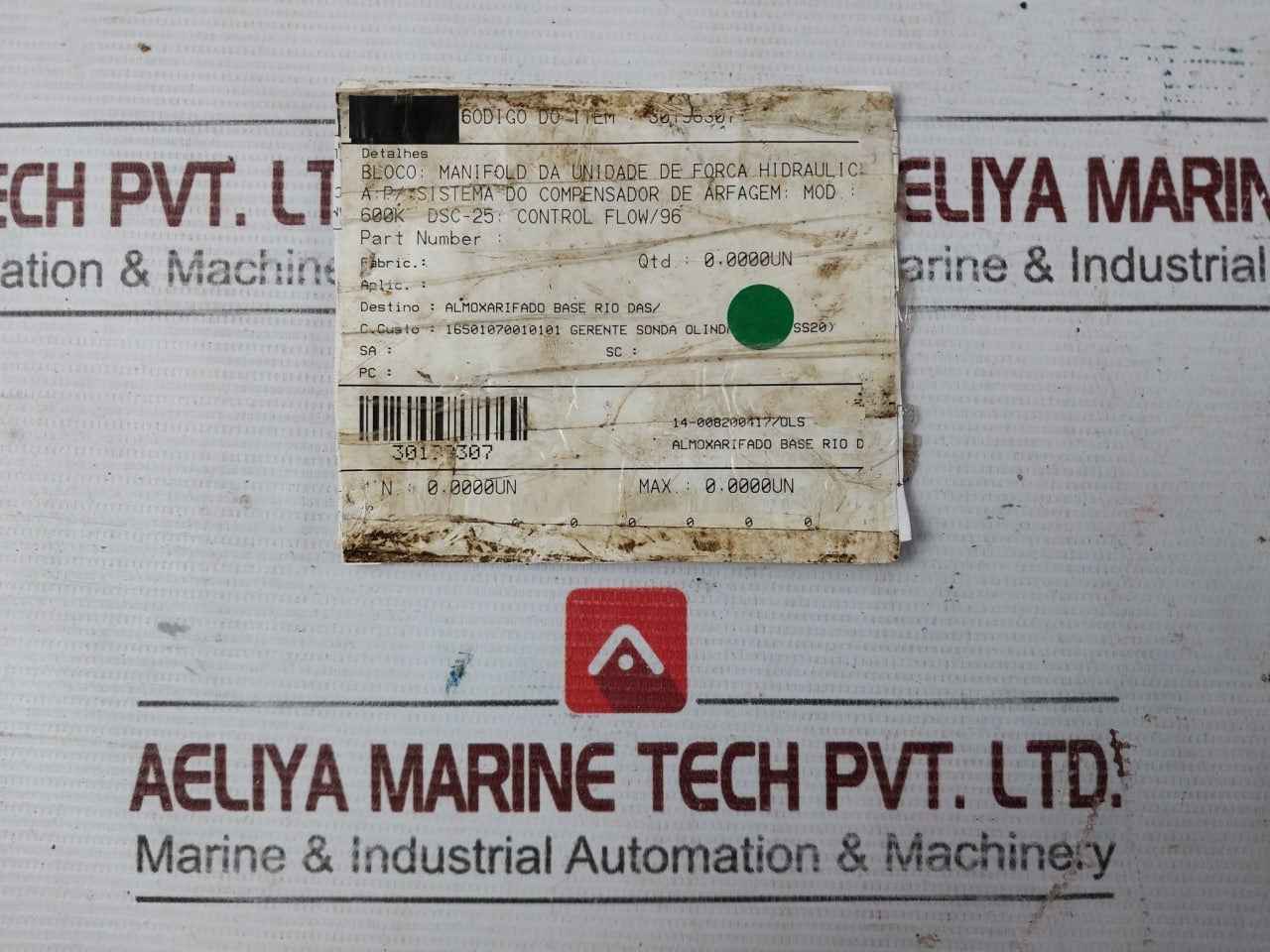 Daman E0020313 Hydraulic Power Unit Manifold Block Mod 600K C-43410 Rev 0