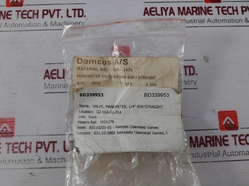 Damcos 343-1176  Manometer 1/4" Bsp/Straight 831.10.0001 Remotely Operated Valve