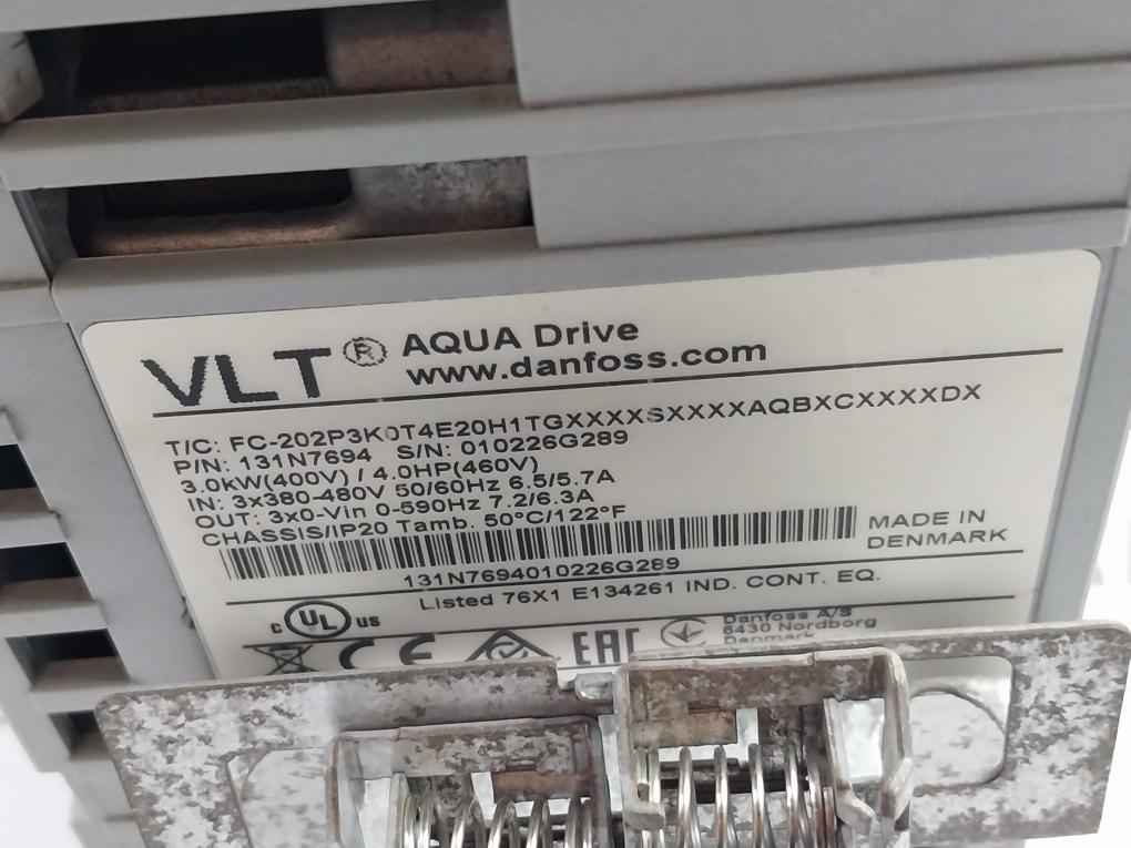 Danfoss 131N7694 Frequency Converter Aqua Drive 3X380-480V 50/60Hz 6.5/5.7A Ip20