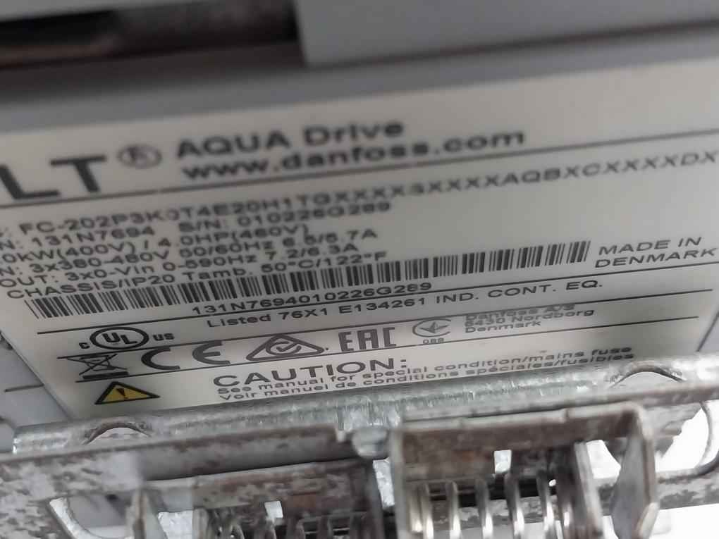 Danfoss 131N7694 Frequency Converter Aqua Drive 3X380-480V 50/60Hz 6.5/5.7A Ip20