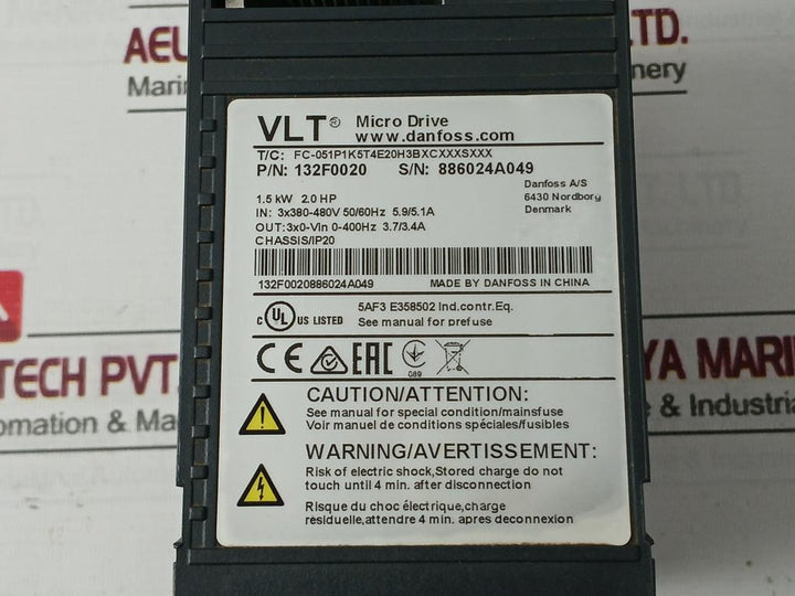 Danfoss 132F0020 Variable Frequency Micro Drive 3X380-480V 50/60Hz 5.9/5.1A