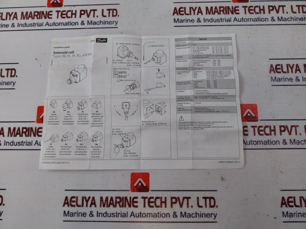 Danfoss Bb110Cs Solenoid Coil Din Spade, Supply Voltage 110V 60Hz 13W 22Va