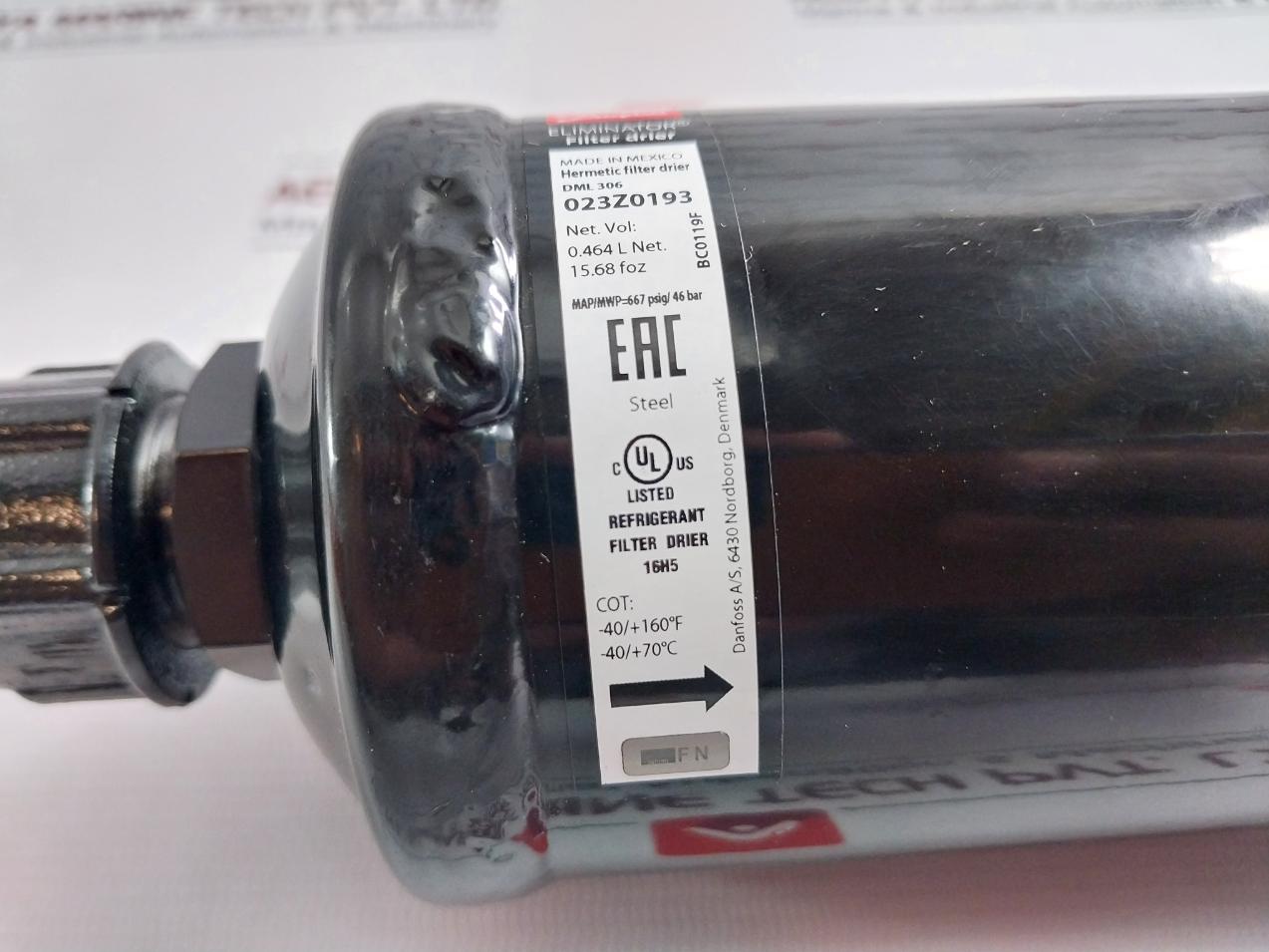 Danfoss Dml 306 Eliminator Hermetic Filter Drier 667 Psig/46 Bar