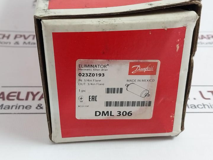 Danfoss Dml 306 Eliminator Hermetic Filter Drier 667 Psig/46 Bar