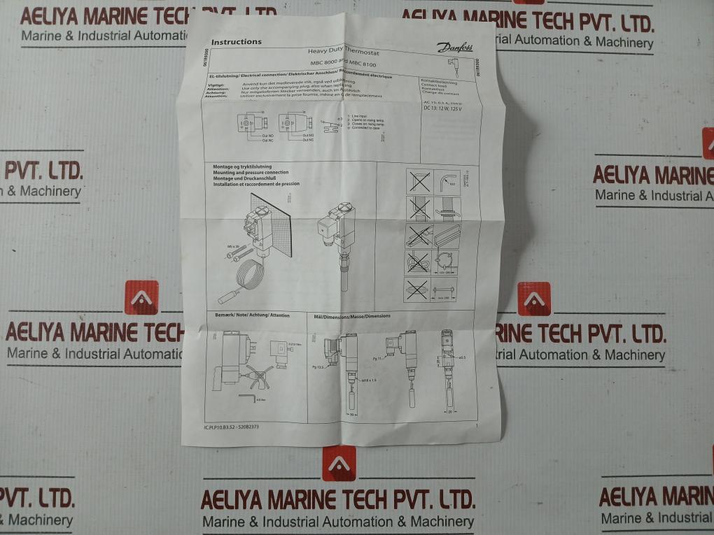 Danfoss Heavy Duty Temperature Control Thermostat Switch 130?C 2M Part No: Mbc 8100