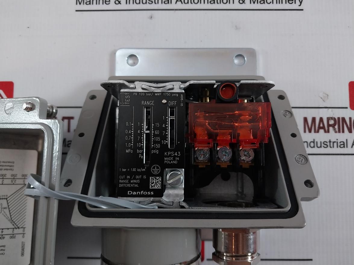 Danfoss Kps 43 Pressure Switch 1.02 Kp/Cm2 0.1-1.0 Mpa Mwp 1750 Psig 240Vdc 12W