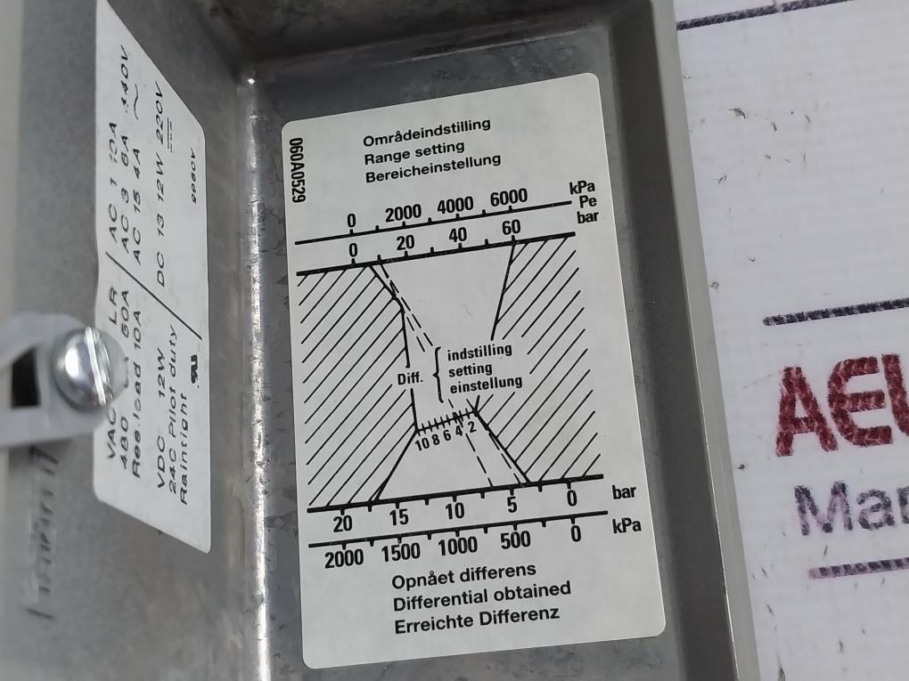 Danfoss Kps 47 Pressure Switch, 0.6-6.0 Mpa, 6-60 Bar Pe, 50-800 Psig