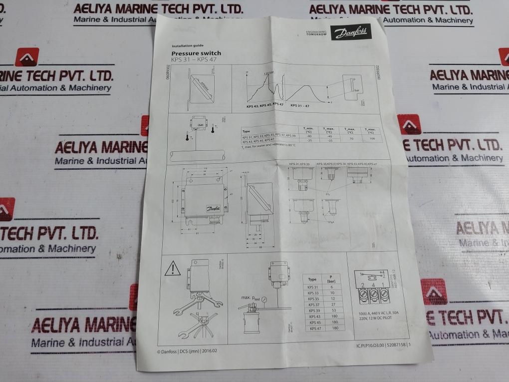 Danfoss Kps 47 Pressure Switch, 0.6-6.0 Mpa, 6-60 Bar Pe, 50-800 Psig