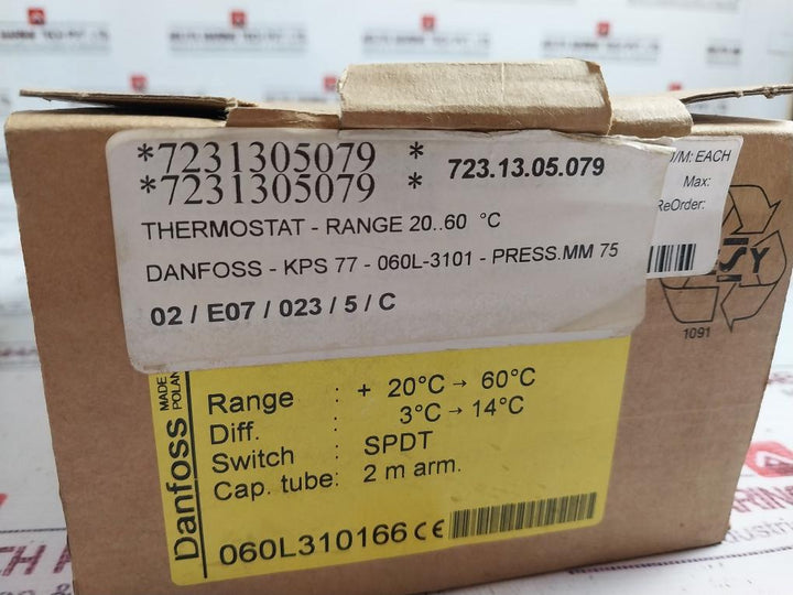 Danfoss Kps 77 Thermostat, Kps77, Spdt, Ip67, 130?C, Range 20-60°C